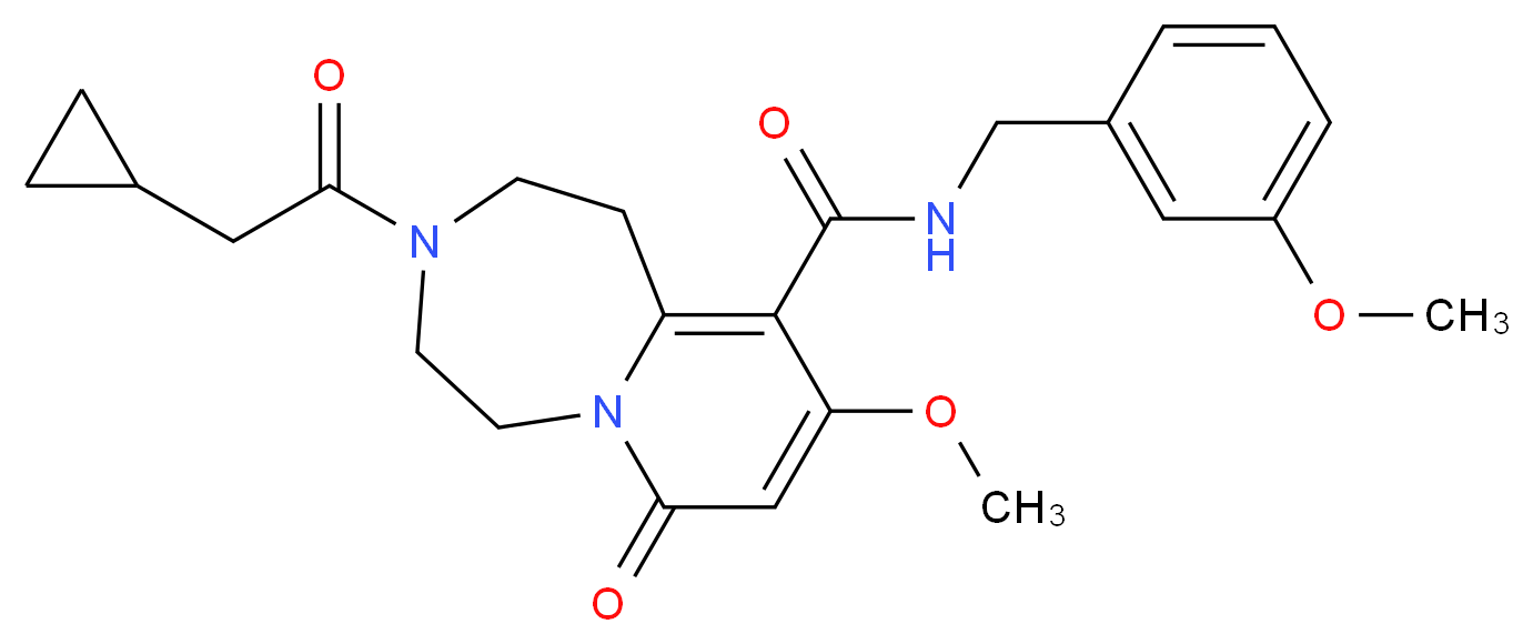 3-(cyclopropylacetyl)-9-methoxy-N-(3-methoxybenzyl)-7-oxo-1,2,3,4,5,7-hexahydropyrido[1,2-d][1,4]diazepine-10-carboxamide_分子结构_CAS_)