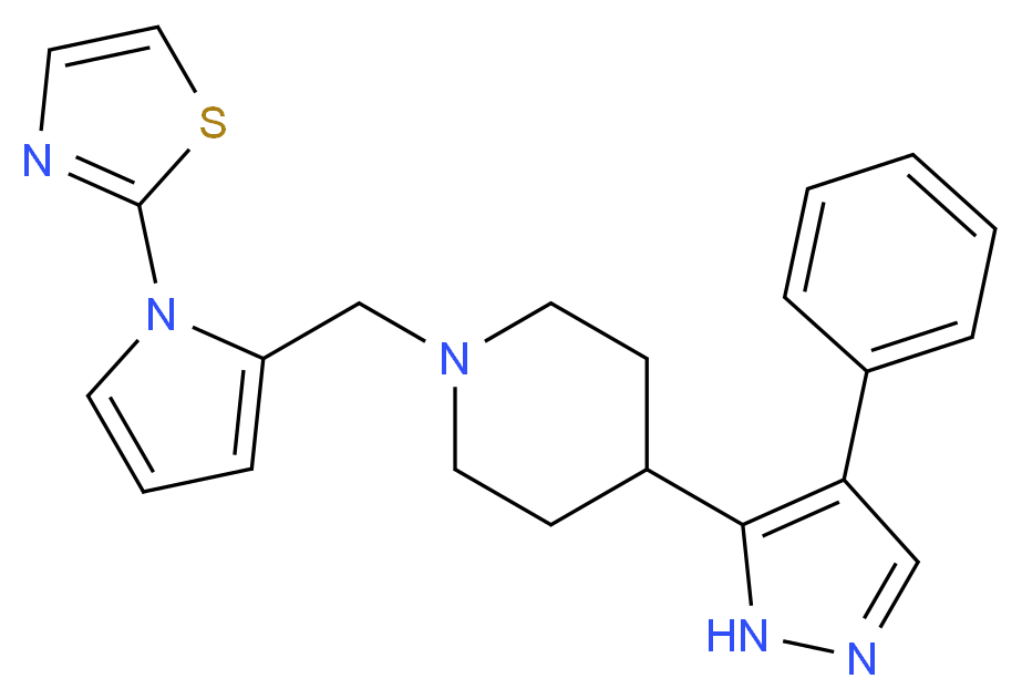 4-(4-phenyl-1H-pyrazol-5-yl)-1-{[1-(1,3-thiazol-2-yl)-1H-pyrrol-2-yl]methyl}piperidine_分子结构_CAS_)