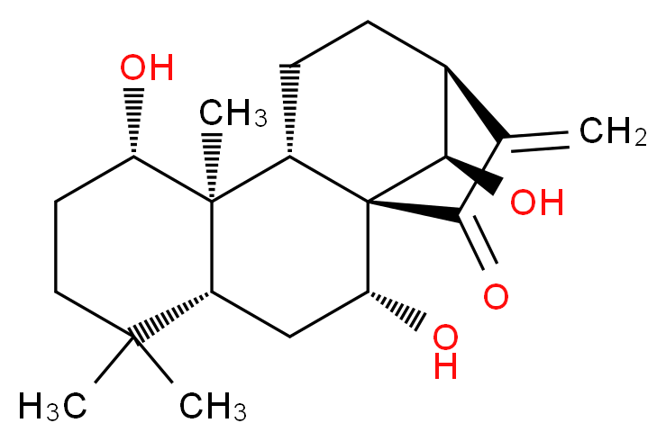 (1R,2R,4R,8S,9R,10S,13S,16R)-2,8,16-trihydroxy-5,5,9-trimethyl-14-methylidenetetracyclo[11.2.1.0<sup>1</sup>,<sup>1</sup><sup>0</sup>.0<sup>4</sup>,<sup>9</sup>]hexadecan-15-one_分子结构_CAS_39388-57-3
