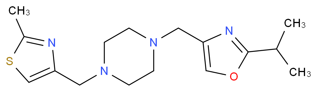 1-[(2-isopropyl-1,3-oxazol-4-yl)methyl]-4-[(2-methyl-1,3-thiazol-4-yl)methyl]piperazine_分子结构_CAS_)