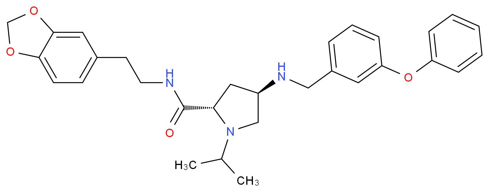 (4R)-N-[2-(1,3-benzodioxol-5-yl)ethyl]-1-isopropyl-4-[(3-phenoxybenzyl)amino]-L-prolinamide_分子结构_CAS_)