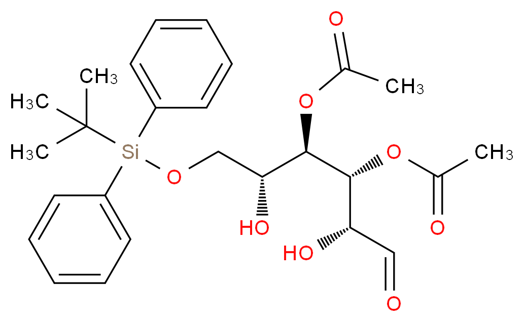 (2R,3R,4R,5R)-4-(acetyloxy)-1-[(tert-butyldiphenylsilyl)oxy]-2,5-dihydroxy-6-oxohexan-3-yl acetate_分子结构_CAS_151797-32-9