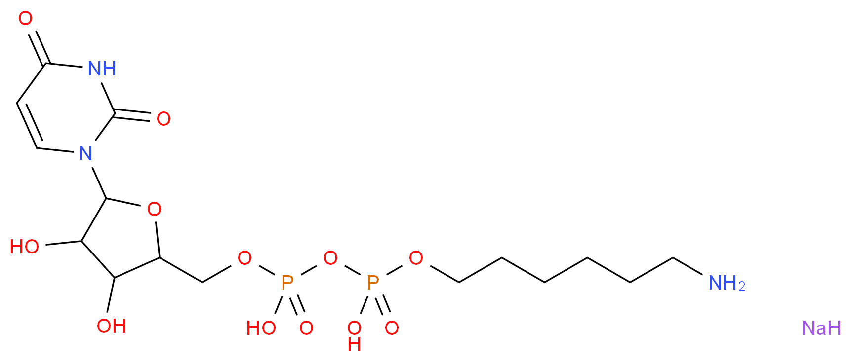 ({[(6-aminohexyl)oxy](hydroxy)phosphoryl}oxy)({[5-(2,4-dioxo-1,2,3,4-tetrahydropyrimidin-1-yl)-3,4-dihydroxyoxolan-2-yl]methoxy})phosphinic acid sodium_分子结构_CAS_108320-83-8