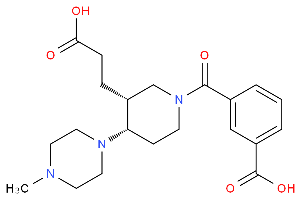 3-{[(3R*,4S*)-3-(2-carboxyethyl)-4-(4-methylpiperazin-1-yl)piperidin-1-yl]carbonyl}benzoic acid_分子结构_CAS_)