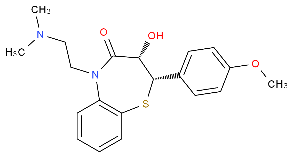 (2S,3S)-5-[2-(dimethylamino)ethyl]-3-hydroxy-2-(4-methoxyphenyl)-2,3,4,5-tetrahydro-1,5-benzothiazepin-4-one_分子结构_CAS_42399-40-6