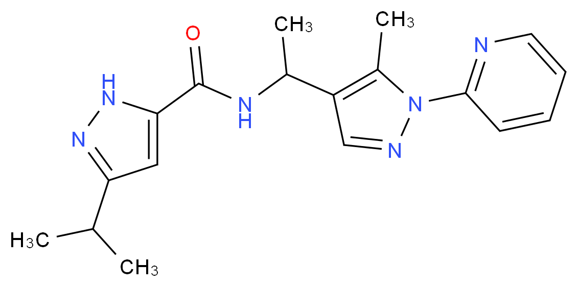 3-isopropyl-N-[1-(5-methyl-1-pyridin-2-yl-1H-pyrazol-4-yl)ethyl]-1H-pyrazole-5-carboxamide_分子结构_CAS_)