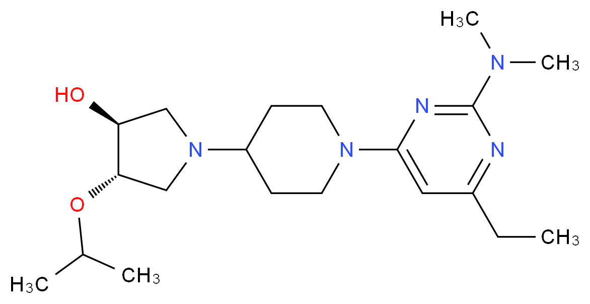 (3S*,4S*)-1-{1-[2-(dimethylamino)-6-ethylpyrimidin-4-yl]piperidin-4-yl}-4-isopropoxypyrrolidin-3-ol_分子结构_CAS_)