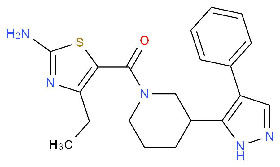 4-ethyl-5-{[3-(4-phenyl-1H-pyrazol-5-yl)piperidin-1-yl]carbonyl}-1,3-thiazol-2-amine_分子结构_CAS_)