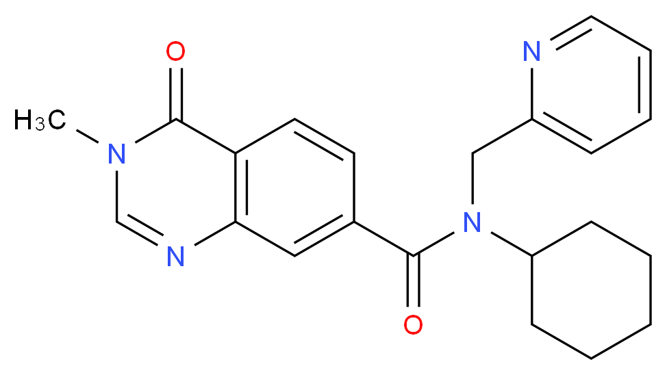 N-cyclohexyl-3-methyl-4-oxo-N-(pyridin-2-ylmethyl)-3,4-dihydroquinazoline-7-carboxamide_分子结构_CAS_)