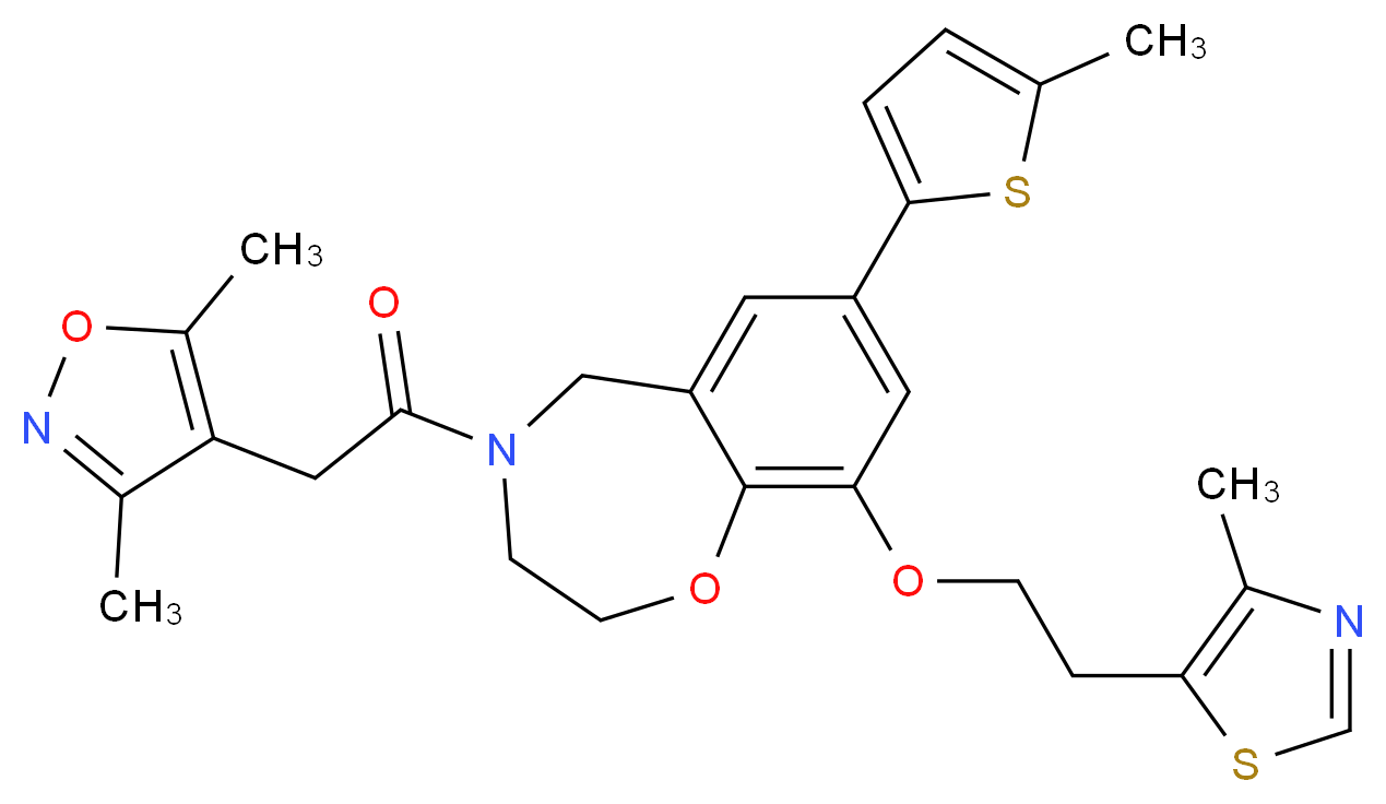 4-[(3,5-dimethyl-4-isoxazolyl)acetyl]-9-[2-(4-methyl-1,3-thiazol-5-yl)ethoxy]-7-(5-methyl-2-thienyl)-2,3,4,5-tetrahydro-1,4-benzoxazepine_分子结构_CAS_)