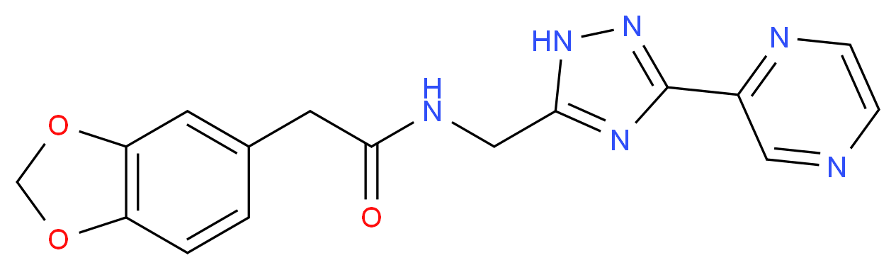 2-(1,3-benzodioxol-5-yl)-N-[(3-pyrazin-2-yl-1H-1,2,4-triazol-5-yl)methyl]acetamide_分子结构_CAS_)