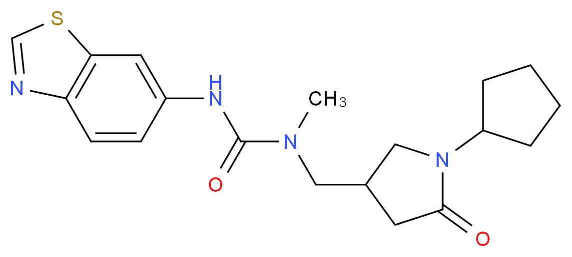 N'-1,3-benzothiazol-6-yl-N-[(1-cyclopentyl-5-oxopyrrolidin-3-yl)methyl]-N-methylurea_分子结构_CAS_)