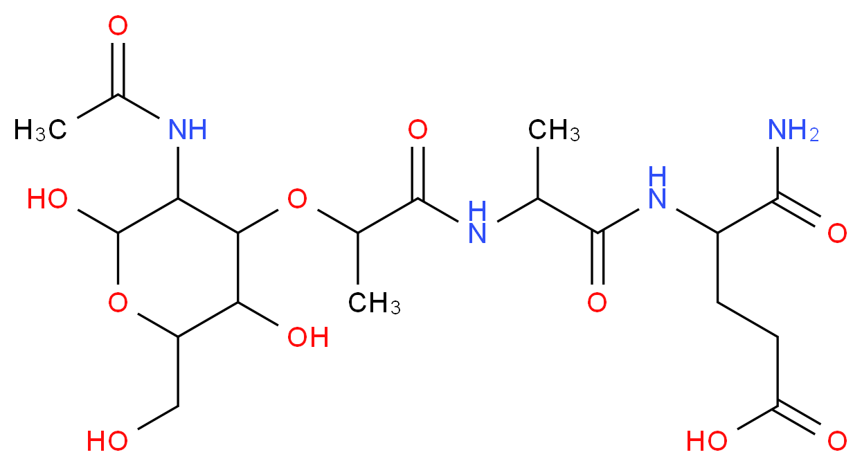 4-carbamoyl-4-[2-(2-{[3-acetamido-2,5-dihydroxy-6-(hydroxymethyl)oxan-4-yl]oxy}propanamido)propanamido]butanoic acid_分子结构_CAS_53678-77-6