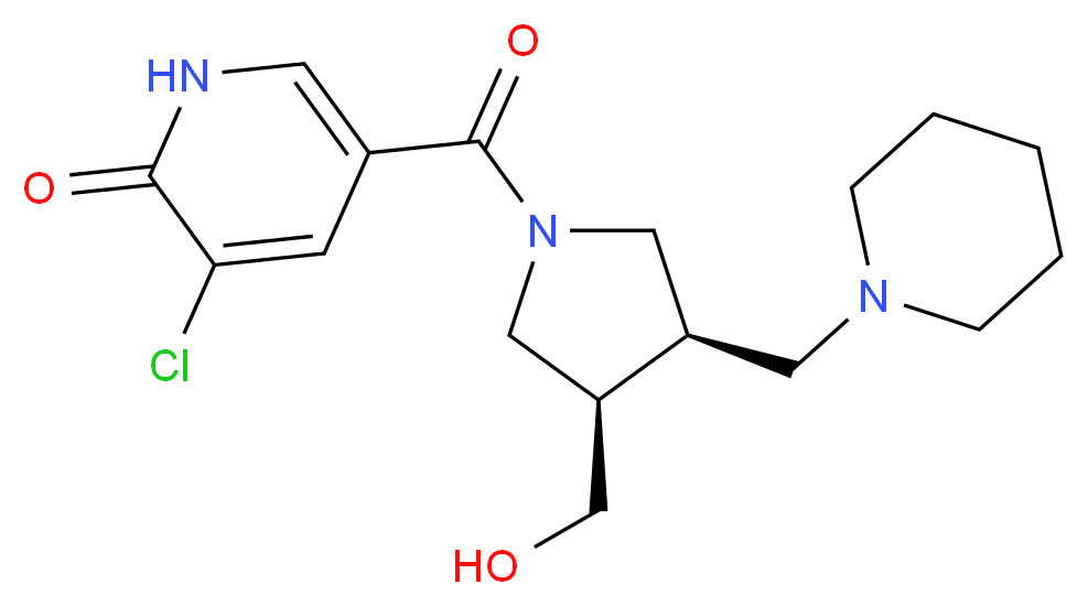 3-chloro-5-{[(3R*,4R*)-3-(hydroxymethyl)-4-(piperidin-1-ylmethyl)pyrrolidin-1-yl]carbonyl}pyridin-2(1H)-one_分子结构_CAS_)