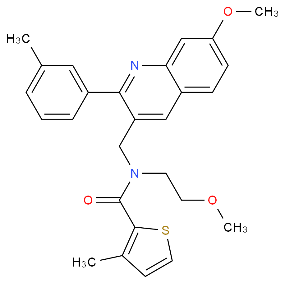 N-(2-methoxyethyl)-N-{[7-methoxy-2-(3-methylphenyl)-3-quinolinyl]methyl}-3-methyl-2-thiophenecarboxamide_分子结构_CAS_)