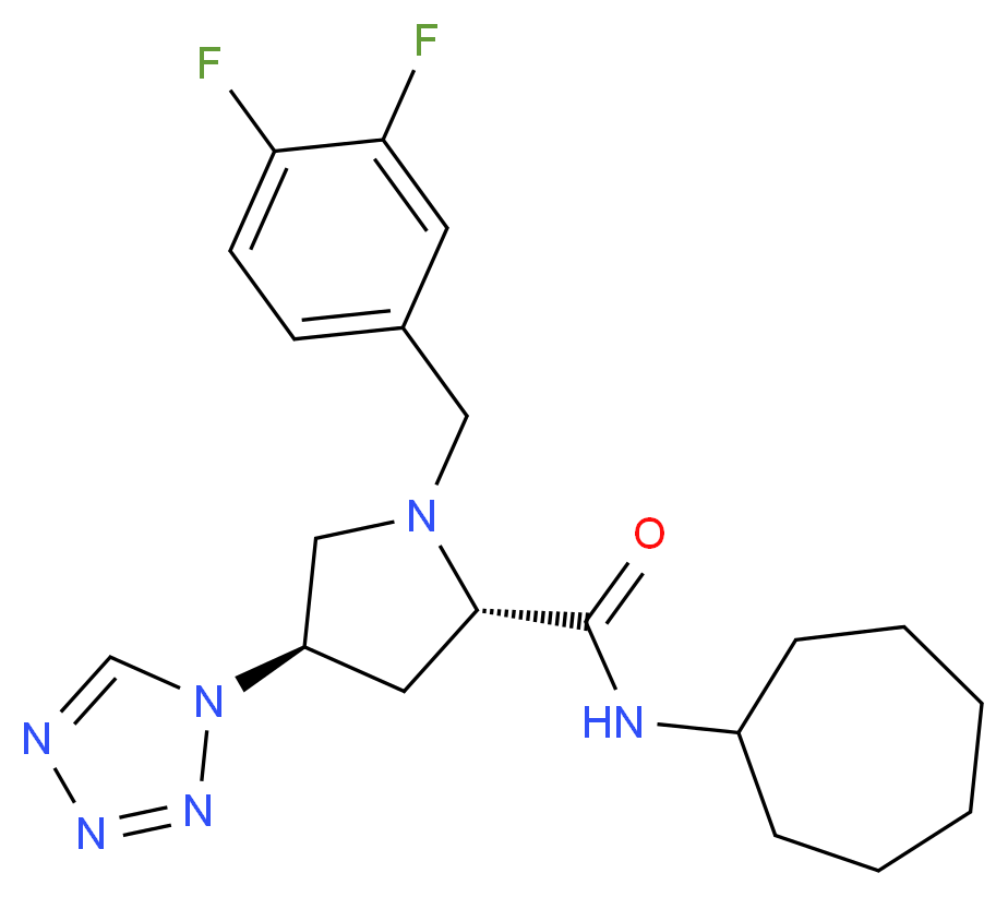 (4R)-N-cycloheptyl-1-(3,4-difluorobenzyl)-4-(1H-tetrazol-1-yl)-L-prolinamide_分子结构_CAS_)