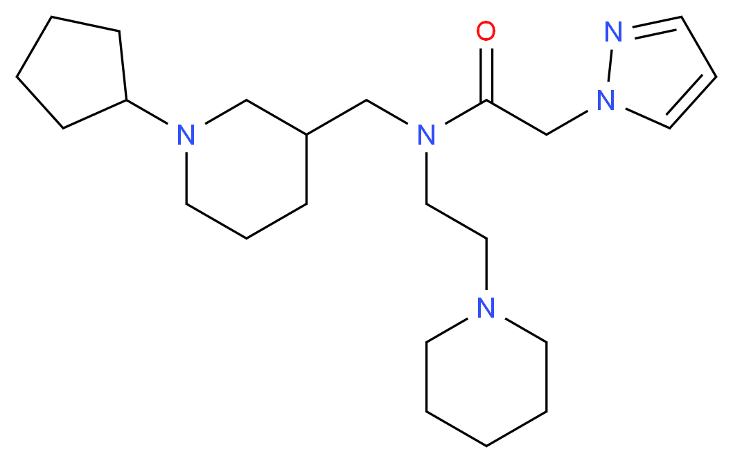 N-[(1-cyclopentyl-3-piperidinyl)methyl]-N-[2-(1-piperidinyl)ethyl]-2-(1H-pyrazol-1-yl)acetamide_分子结构_CAS_)