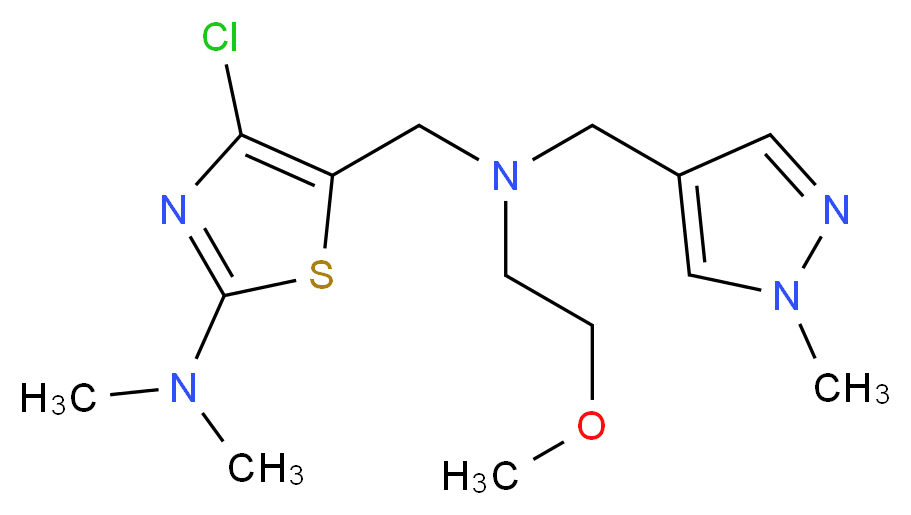 4-chloro-5-({(2-methoxyethyl)[(1-methyl-1H-pyrazol-4-yl)methyl]amino}methyl)-N,N-dimethyl-1,3-thiazol-2-amine_分子结构_CAS_)