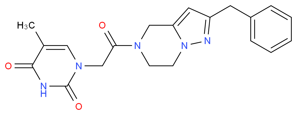 1-[2-(2-benzyl-6,7-dihydropyrazolo[1,5-a]pyrazin-5(4H)-yl)-2-oxoethyl]-5-methylpyrimidine-2,4(1H,3H)-dione_分子结构_CAS_)