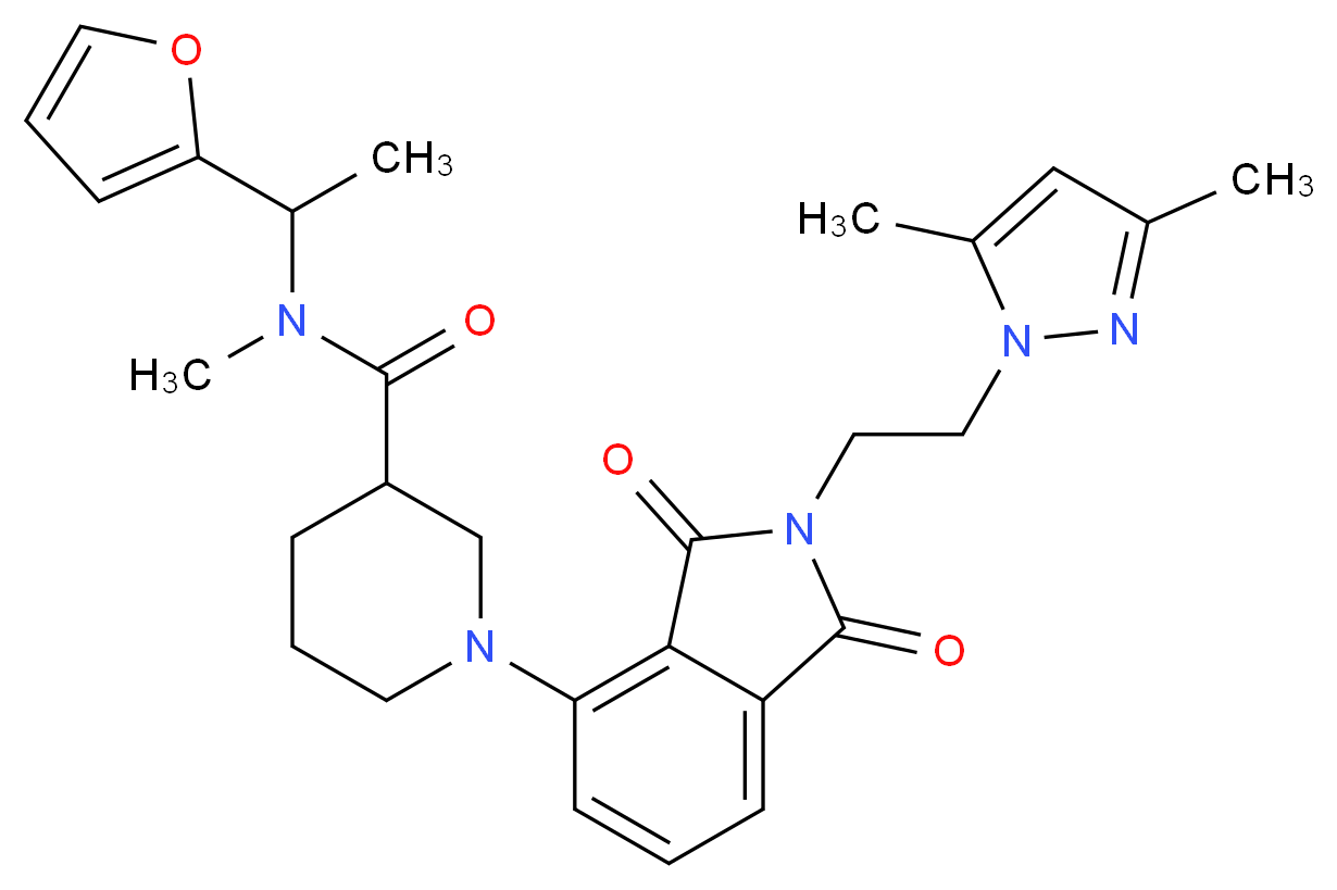 1-{2-[2-(3,5-dimethyl-1H-pyrazol-1-yl)ethyl]-1,3-dioxo-2,3-dihydro-1H-isoindol-4-yl}-N-[1-(2-furyl)ethyl]-N-methyl-3-piperidinecarboxamide_分子结构_CAS_)