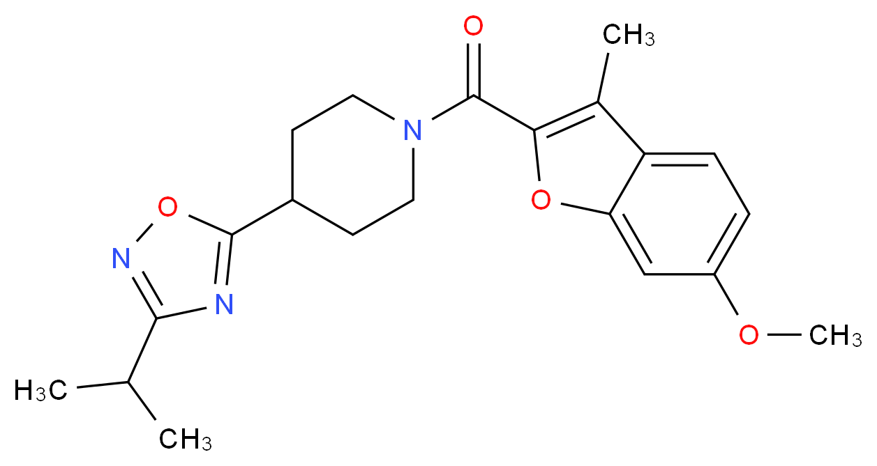 4-(3-isopropyl-1,2,4-oxadiazol-5-yl)-1-[(6-methoxy-3-methyl-1-benzofuran-2-yl)carbonyl]piperidine_分子结构_CAS_)