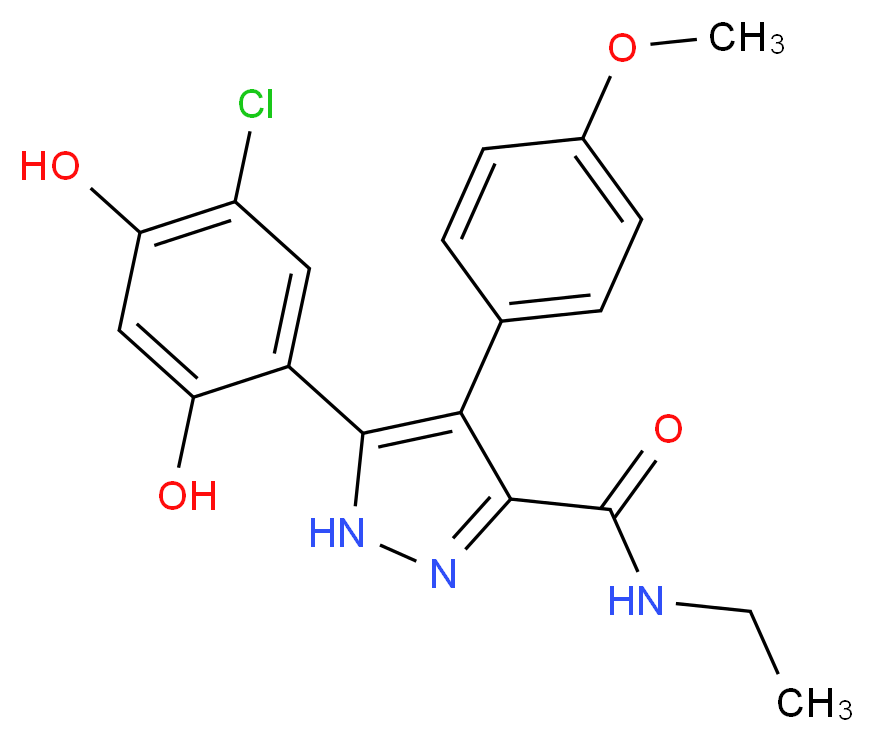 5-(5-chloro-2,4-dihydroxyphenyl)-N-ethyl-4-(4-methoxyphenyl)-1H-pyrazole-3-carboxamide_分子结构_CAS_940289-57-6