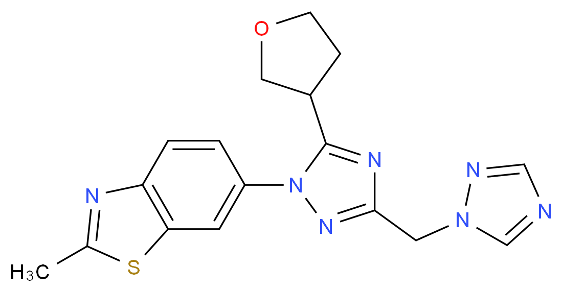 2-methyl-6-[5-(tetrahydrofuran-3-yl)-3-(1H-1,2,4-triazol-1-ylmethyl)-1H-1,2,4-triazol-1-yl]-1,3-benzothiazole_分子结构_CAS_)