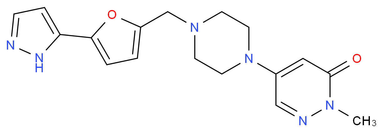 2-methyl-5-(4-{[5-(1H-pyrazol-5-yl)-2-furyl]methyl}-1-piperazinyl)-3(2H)-pyridazinone_分子结构_CAS_)