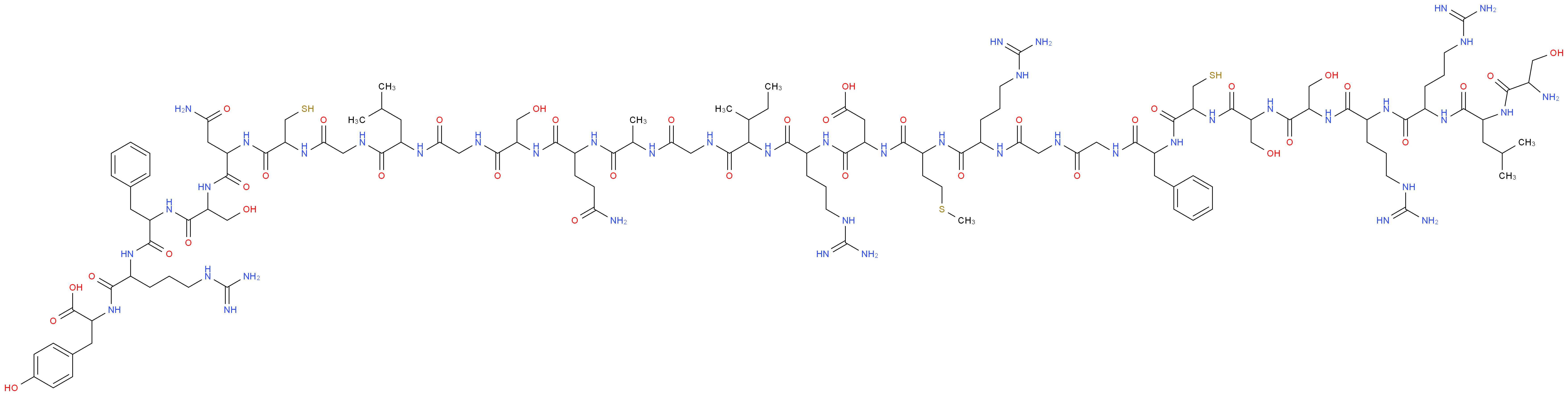 3-{2-[2-(2-{2-[2-(2-{2-[2-(2-{2-[2-(2-amino-3-hydroxypropanamido)-4-methylpentanamido]-5-carbamimidamidopentanamido}-5-carbamimidamidopentanamido)-3-hydroxypropanamido]-3-hydroxypropanamido}-3-sulfanylpropanamido)-3-phenylpropanamido]acetamido}acetamido)-5-carbamimidamidopentanamido]-4-(methylsulfanyl)butanamido}-3-({4-carbamimidamido-1-[(1-{[({1-[(1-{[1-({[(1-{[({1-[(1-{[1-({1-[(4-carbamimidamido-1-{[1-carboxy-2-(4-hydroxyphenyl)ethyl]carbamoyl}butyl)carbamoyl]-2-phenylethyl}carbamoyl)-2-hydroxyethyl]carbamoyl}-2-carbamoylethyl)carbamoyl]-2-sulfanylethyl}carbamoyl)methyl]carbamoyl}-3-methylbutyl)carbamoyl]methyl}carbamoyl)-2-hydroxyethyl]carbamoyl}-3-carbamoylpropyl)carbamoyl]ethyl}carbamoyl)methyl]carbamoyl}-2-methylbutyl)carbamoyl]butyl}carbamoyl)propanoic acid_分子结构_CAS_91917-63-4
