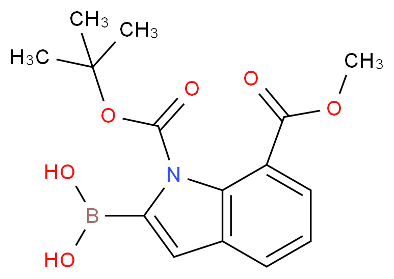 (1-(tert-Butoxycarbonyl)-7-(methoxycarbonyl)-1H-indol-2-yl)boronic acid_分子结构_CAS_953411-05-7)
