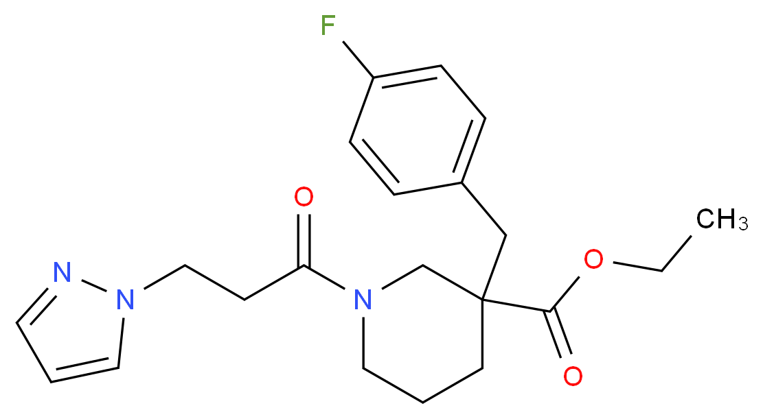 ethyl 3-(4-fluorobenzyl)-1-[3-(1H-pyrazol-1-yl)propanoyl]-3-piperidinecarboxylate_分子结构_CAS_)