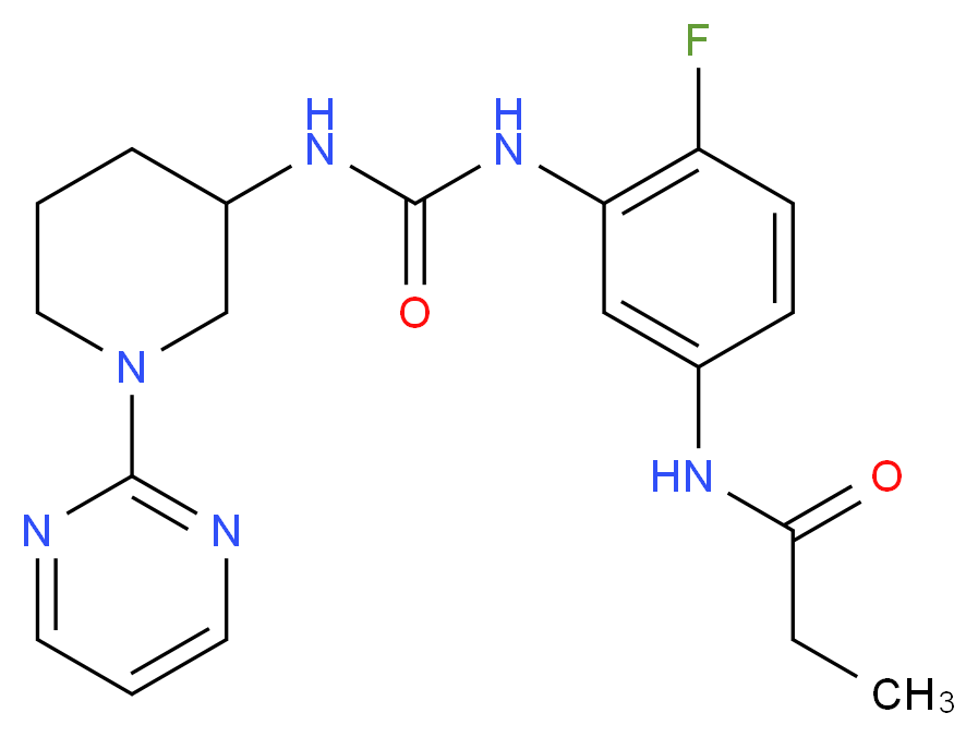 N-[4-fluoro-3-({[(1-pyrimidin-2-ylpiperidin-3-yl)amino]carbonyl}amino)phenyl]propanamide_分子结构_CAS_)
