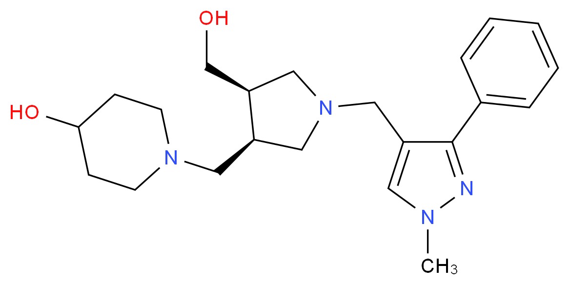 1-({(3R*,4R*)-4-(hydroxymethyl)-1-[(1-methyl-3-phenyl-1H-pyrazol-4-yl)methyl]pyrrolidin-3-yl}methyl)piperidin-4-ol_分子结构_CAS_)