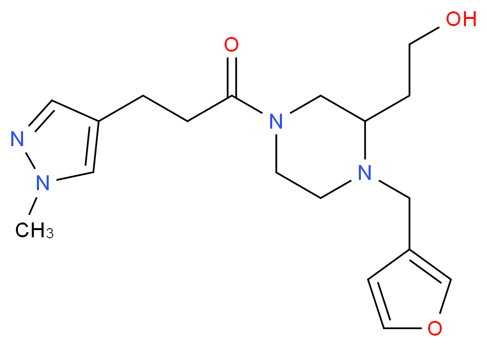 2-{1-(3-furylmethyl)-4-[3-(1-methyl-1H-pyrazol-4-yl)propanoyl]piperazin-2-yl}ethanol_分子结构_CAS_)