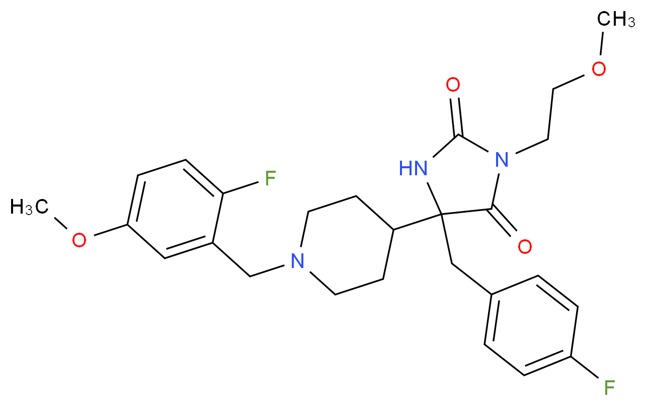 5-(4-fluorobenzyl)-5-[1-(2-fluoro-5-methoxybenzyl)-4-piperidinyl]-3-(2-methoxyethyl)-2,4-imidazolidinedione_分子结构_CAS_)