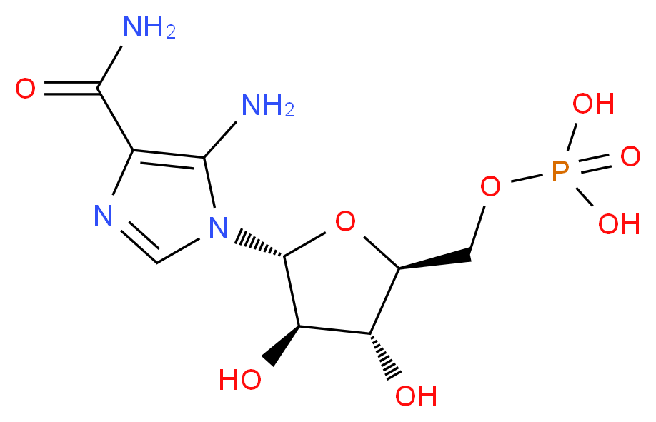 {[(2S,3R,4R,5R)-5-(5-amino-4-carbamoyl-1H-imidazol-1-yl)-3,4-dihydroxyoxolan-2-yl]methoxy}phosphonic acid_分子结构_CAS_3031-94-5