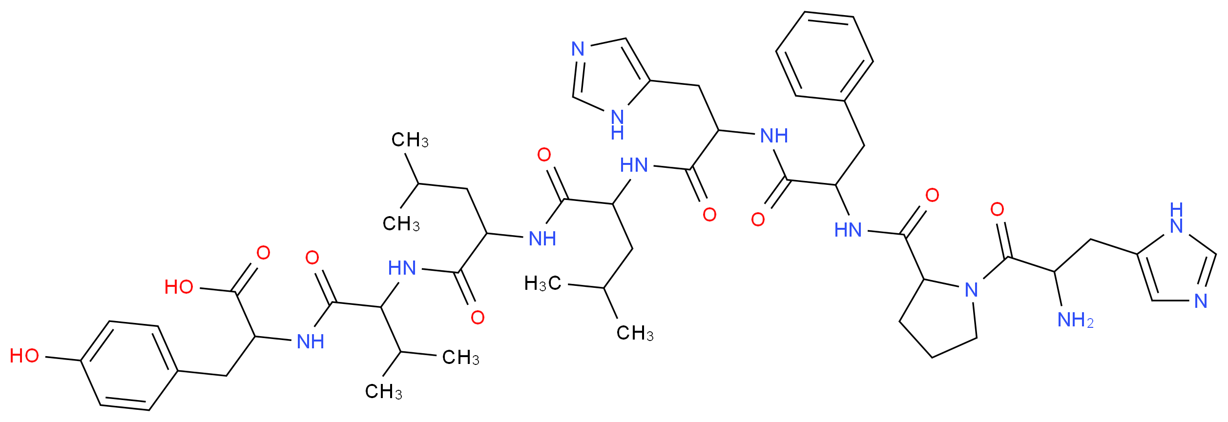 2-{2-[2-(2-{2-[2-({1-[2-amino-3-(1H-imidazol-5-yl)propanoyl]pyrrolidin-2-yl}formamido)-3-phenylpropanamido]-3-(1H-imidazol-5-yl)propanamido}-4-methylpentanamido)-4-methylpentanamido]-3-methylbutanamido}-3-(4-hydroxyphenyl)propanoic acid_分子结构_CAS_50410-01-0