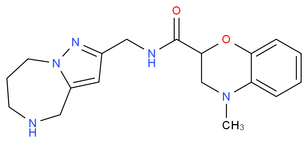 4-methyl-N-(5,6,7,8-tetrahydro-4H-pyrazolo[1,5-a][1,4]diazepin-2-ylmethyl)-3,4-dihydro-2H-1,4-benzoxazine-2-carboxamide_分子结构_CAS_)