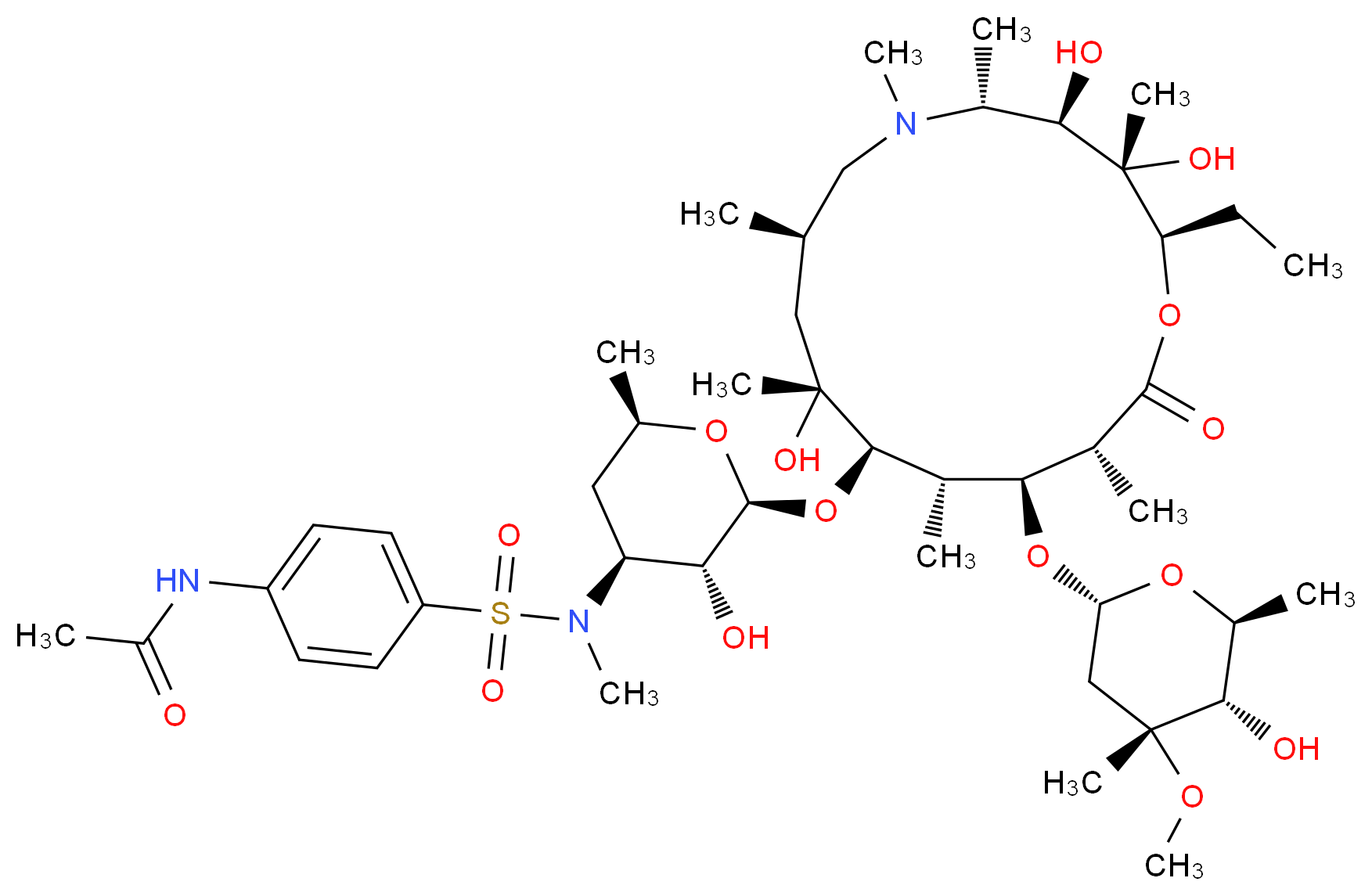 N-(4-{[(2S,3R,4S,6R)-2-{[(2R,3S,4R,5R,8R,10R,11R,12S,13S,14R)-2-ethyl-3,4,10-trihydroxy-13-{[(2R,4R,5S,6S)-5-hydroxy-4-methoxy-4,6-dimethyloxan-2-yl]oxy}-3,5,6,8,10,12,14-heptamethyl-15-oxo-1-oxa-6-azacyclopentadecan-11-yl]oxy}-3-hydroxy-6-methyloxan-4-yl](methyl)sulfamoyl}phenyl)acetamide_分子结构_CAS_612069-30-4