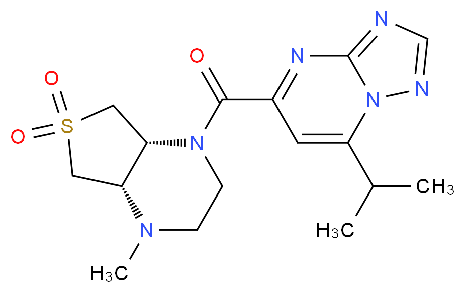 7-isopropyl-5-{[(4aS*,7aR*)-4-methyl-6,6-dioxidohexahydrothieno[3,4-b]pyrazin-1(2H)-yl]carbonyl}[1,2,4]triazolo[1,5-a]pyrimidine_分子结构_CAS_)