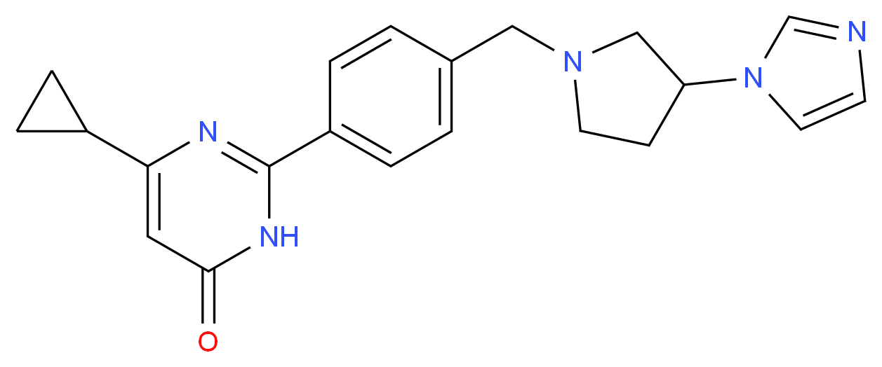 6-cyclopropyl-2-(4-{[3-(1H-imidazol-1-yl)pyrrolidin-1-yl]methyl}phenyl)pyrimidin-4(3H)-one_分子结构_CAS_)