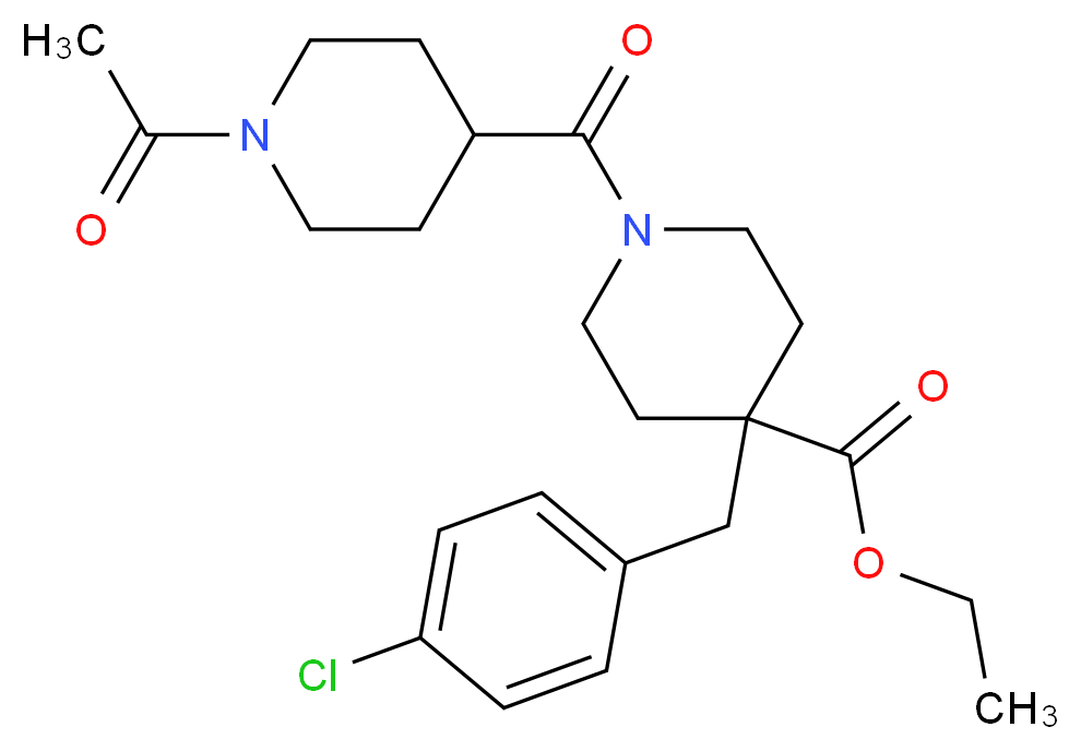 ethyl 1-[(1-acetyl-4-piperidinyl)carbonyl]-4-(4-chlorobenzyl)-4-piperidinecarboxylate_分子结构_CAS_)