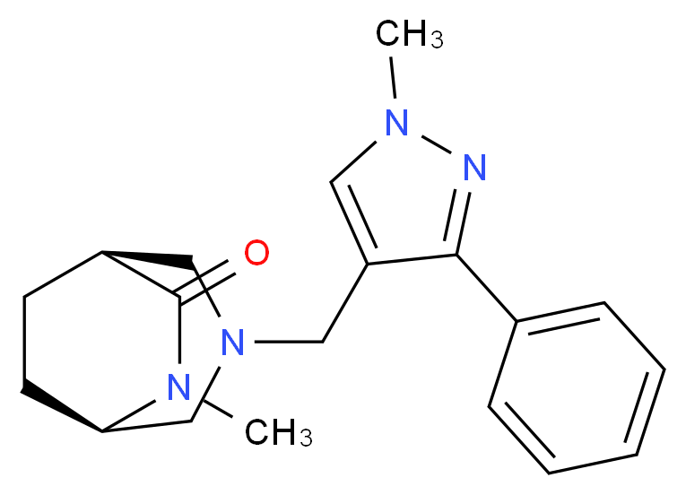 (1S*,5R*)-6-methyl-3-[(1-methyl-3-phenyl-1H-pyrazol-4-yl)methyl]-3,6-diazabicyclo[3.2.2]nonan-7-one_分子结构_CAS_)