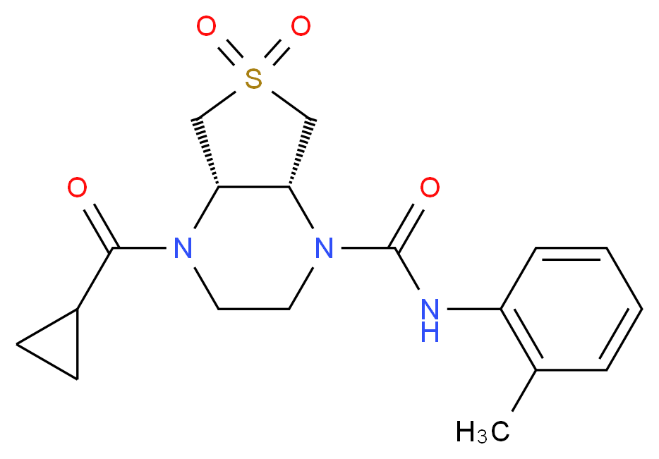 (4aS*,7aR*)-4-(cyclopropylcarbonyl)-N-(2-methylphenyl)hexahydrothieno[3,4-b]pyrazine-1(2H)-carboxamide 6,6-dioxide_分子结构_CAS_)