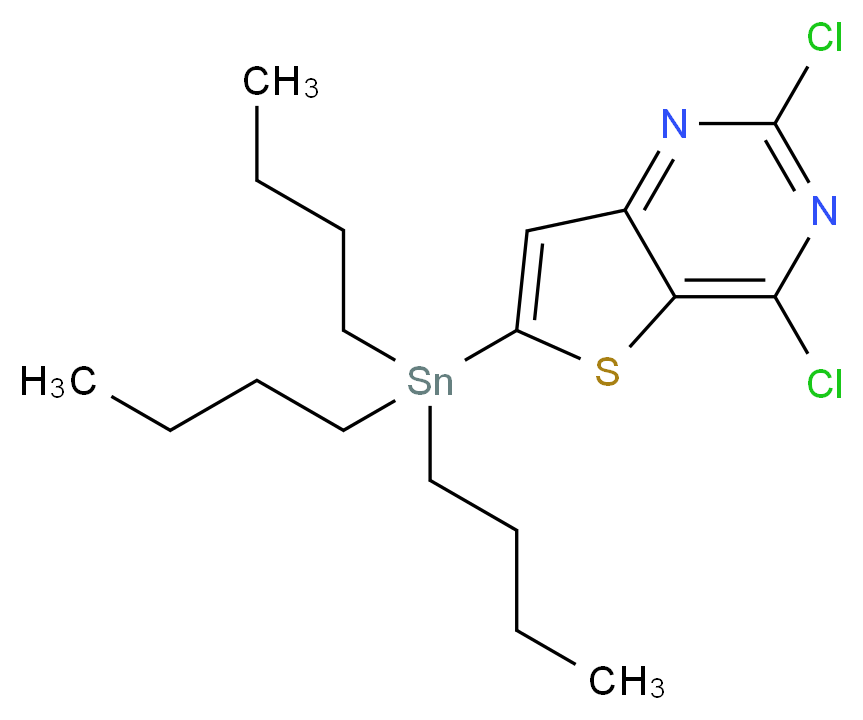 2,4-Dichloro-6-tributylstannylthieno-[3,2-d]pyrimidine_分子结构_CAS_1245816-20-9)