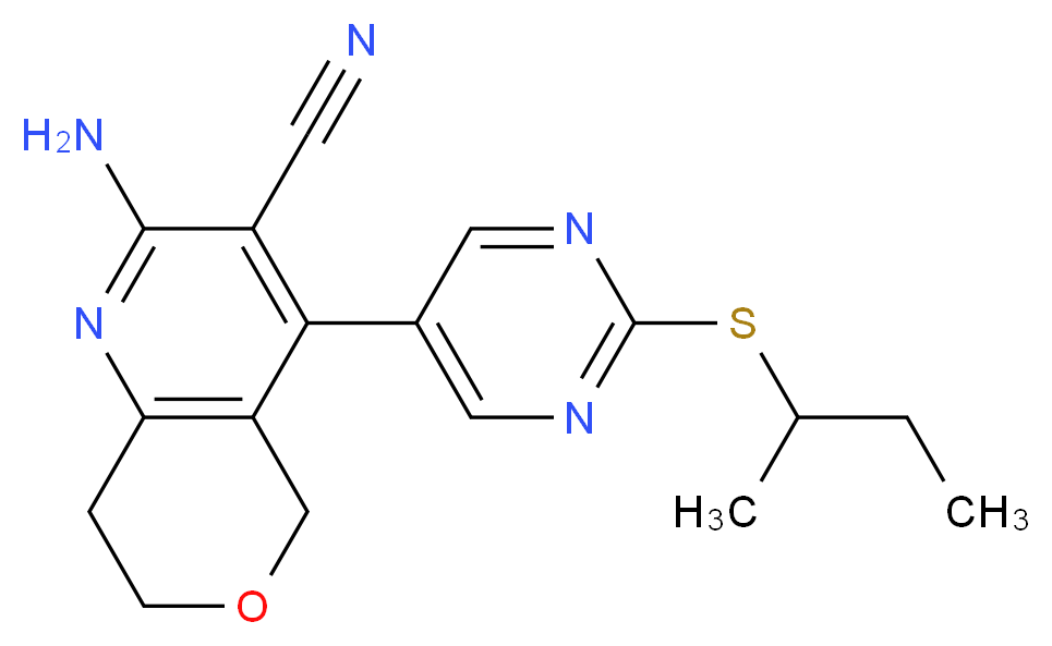 2-amino-4-[2-(sec-butylthio)pyrimidin-5-yl]-7,8-dihydro-5H-pyrano[4,3-b]pyridine-3-carbonitrile_分子结构_CAS_)