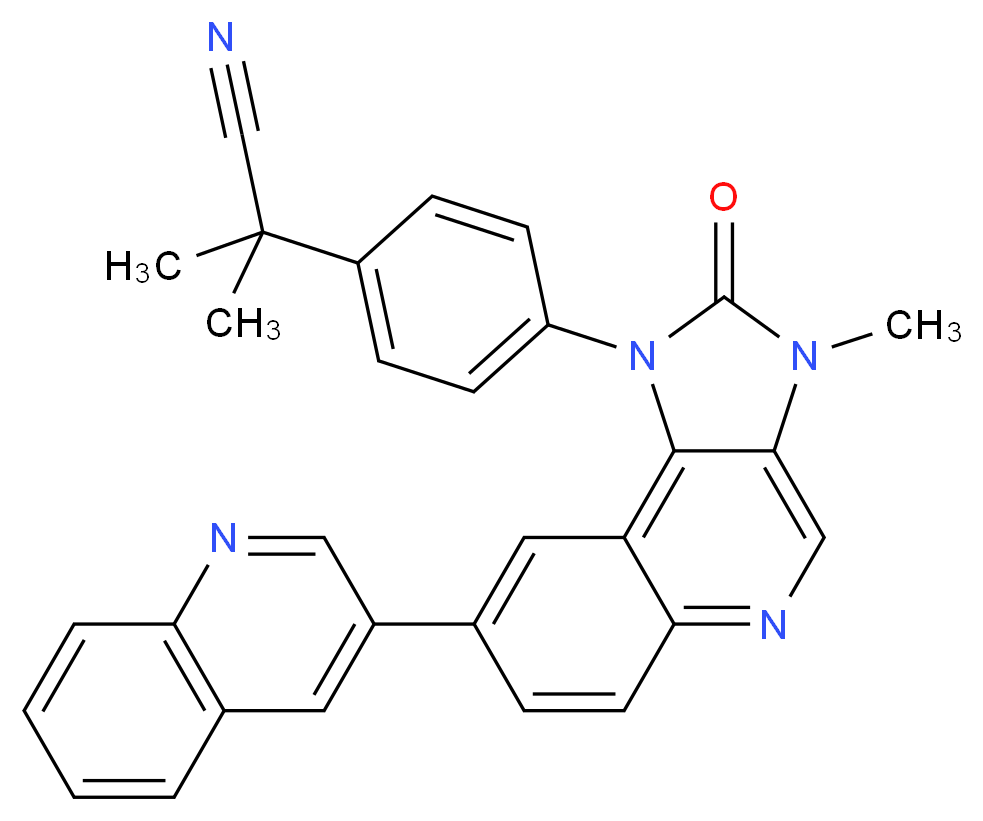 2-methyl-2-{4-[3-methyl-2-oxo-8-(quinolin-3-yl)-1H,2H,3H-imidazo[4,5-c]quinolin-1-yl]phenyl}propanenitrile_分子结构_CAS_915019-65-7