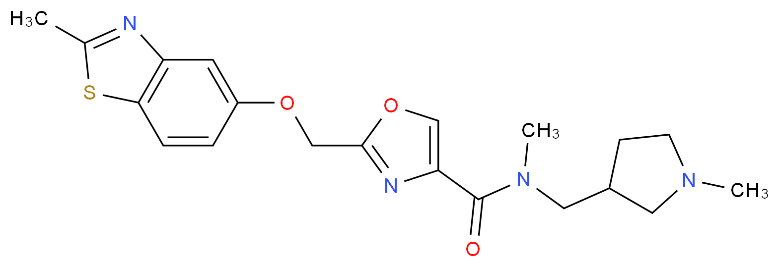 N-methyl-2-{[(2-methyl-1,3-benzothiazol-5-yl)oxy]methyl}-N-[(1-methylpyrrolidin-3-yl)methyl]-1,3-oxazole-4-carboxamide_分子结构_CAS_)