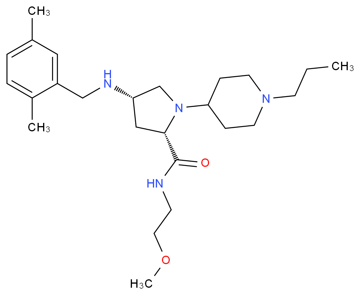 (4S)-4-[(2,5-dimethylbenzyl)amino]-N-(2-methoxyethyl)-1-(1-propyl-4-piperidinyl)-L-prolinamide_分子结构_CAS_)