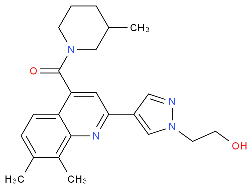 2-(4-{7,8-dimethyl-4-[(3-methylpiperidin-1-yl)carbonyl]quinolin-2-yl}-1H-pyrazol-1-yl)ethanol_分子结构_CAS_)